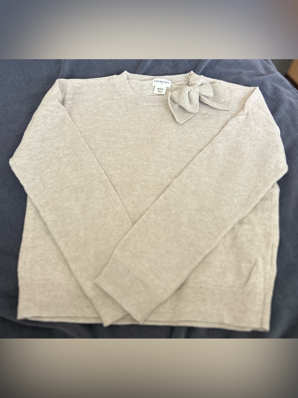 Crewcuts Goldish Beige Bow-Accent Crewneck Sweater